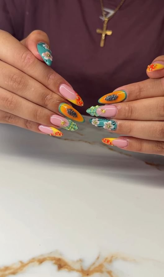 Bright hand-painted summer nails